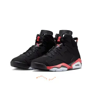 Black Suede Upper High-Top Retro Basketball Shoes with Red and Grey Accents