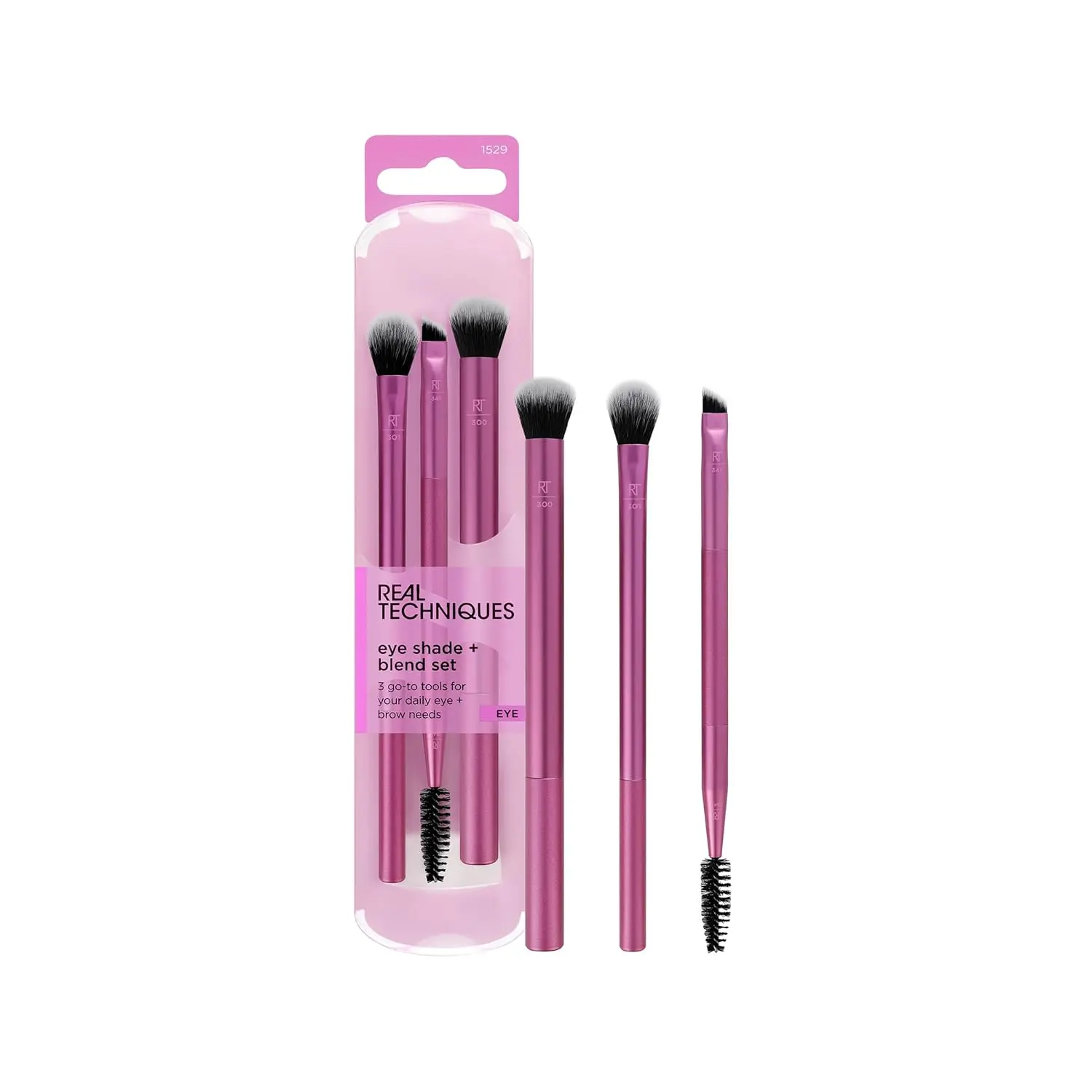 Real Techniques Eye Shade & Blend Makeup Brush Trio, Eye Makeup Brushes  Eyeshadow brush set for easy blending, eye makeup brush set for cream or powder with a spoolie brow brush and vegan