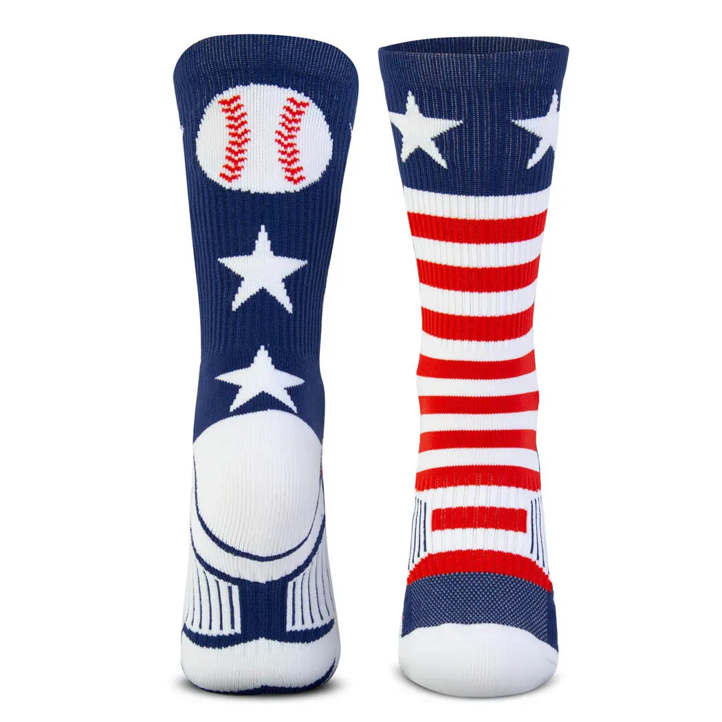 Men's Woven Mid-Calf Baseball Socks - Patriotic Stripe, Menswear Activewear Athletic Sportswear Socks, American Flag Stripe Mid-Calf Socks
