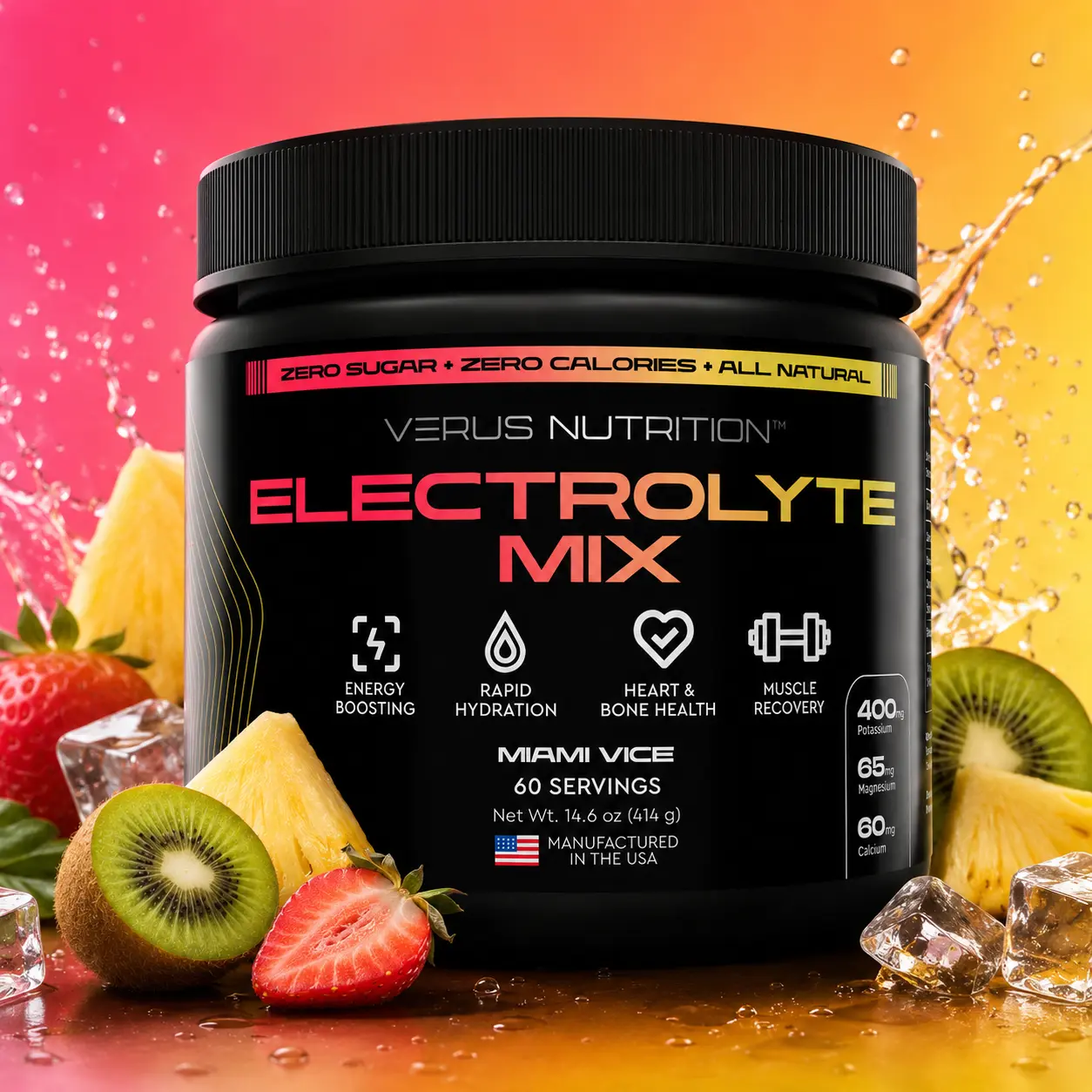 Electrolyte Hydration Powder - Miami Vice - 0 Calorie | Sugar Free Electrolytes for Keto & Vegan | Natural Mineral Ingredient Electrolyte Mix