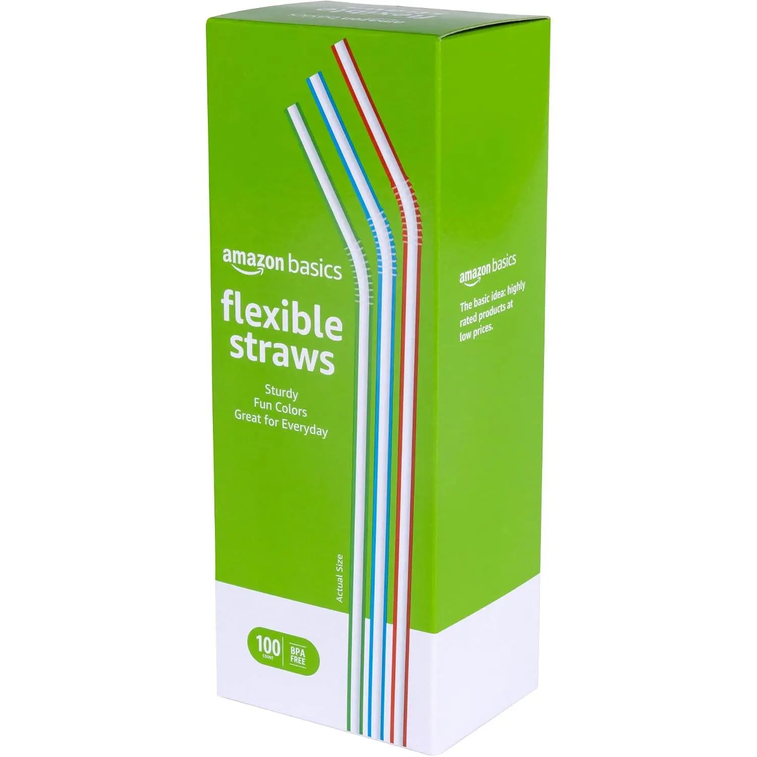 100-Count Disposable Striped Plastic Flex Straws, 7.5-Inch Drinking Straws in Assorted Colors