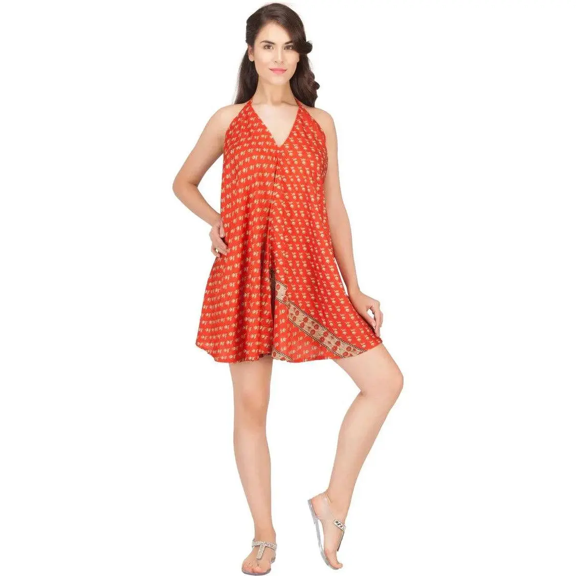 Short Sari Dress with V Neck