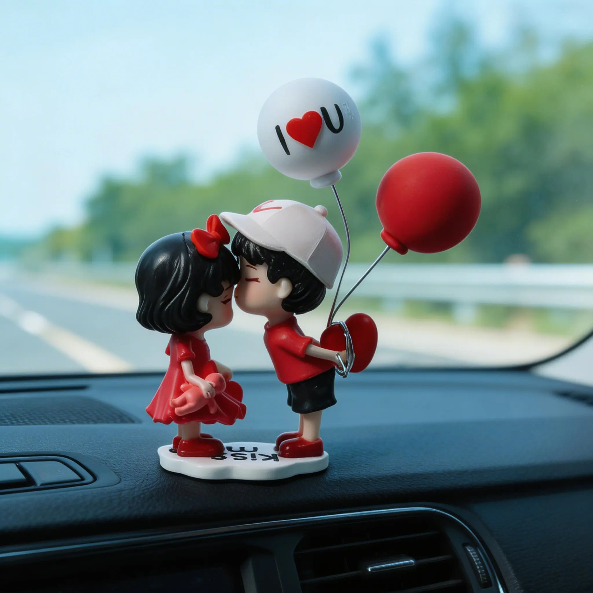 Romantic Couple Set Car Dashboard Decorations, Mini Size Eco-Resin Cartoon Figurines, Peel-Stick Boy-Girl Car Interior Ornaments, Car Accessory, Car Interior Decorative