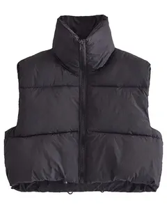 Shiyifa Women's Fashion High Neck Zipper Cropped Puffer Vest Jacket Coat