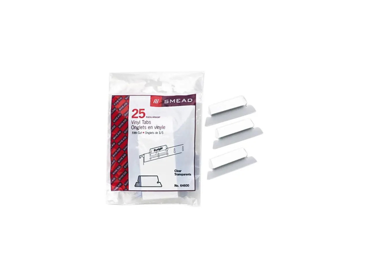 Smead 64600 Hanging File Tab/Insert, 1/5 Tab, 2 1/4 Inch, Clear Tab/White Insert, 25/Pack