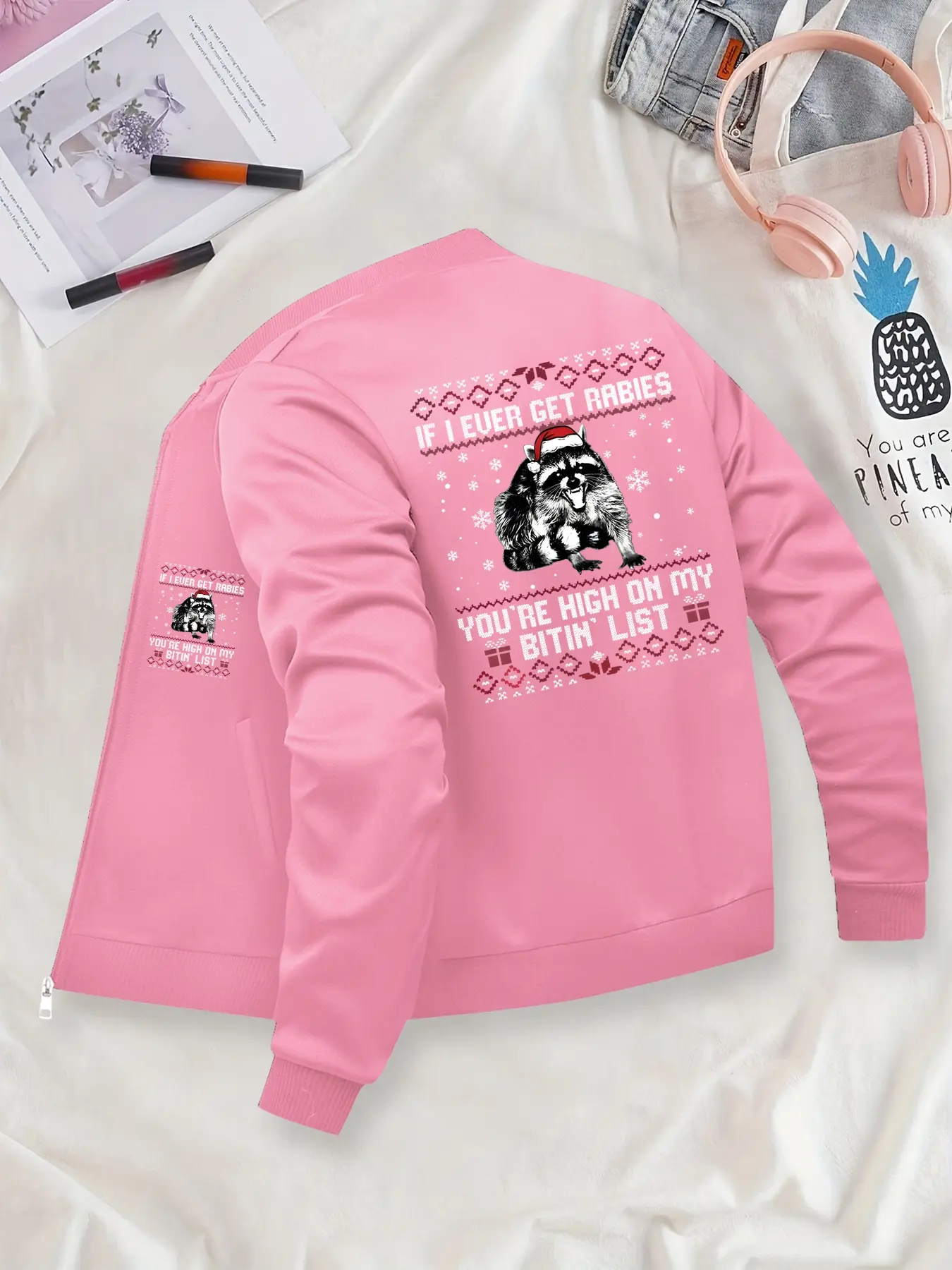 Christmas Raccoon Funny Printed Jacket - Unisex Loose-Fit Coat, Affordable Jacket for Budget-Conscious Shoppers, Stylish Low-Price Jacket