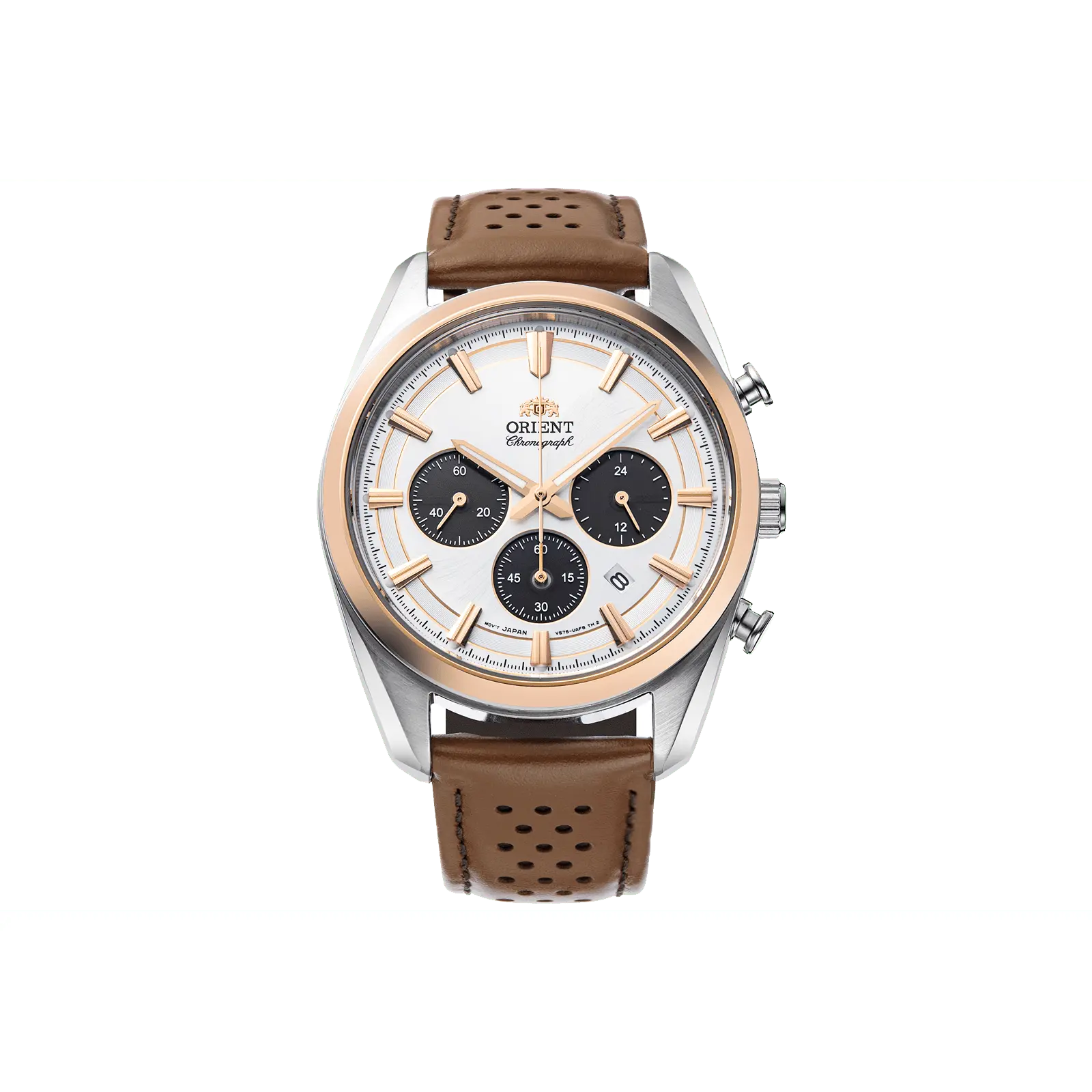Orient Stretto 40mm Solar Quartz Chronograph Men's Fashion Watch - Casual Trendy Wristwatch, Stainless Steel Buckle, Sapphire Crystal, 12-Month Support, Stainless Steel Watches, Stylish Watch, Round Face