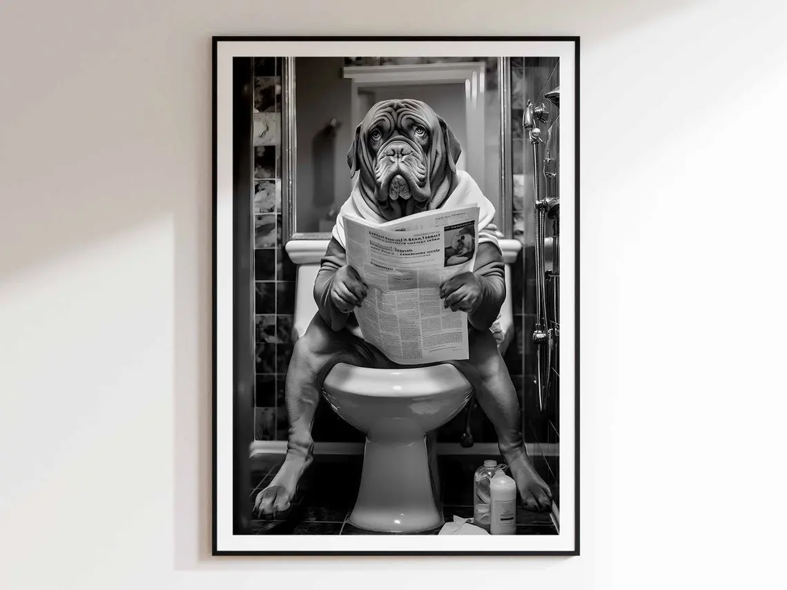Bathroom Wall Art Dog Reading Newspaper Animal Posters Funny Toilet Prints Poster Prints Decor Housewarming Gift For Her For Him Lovers