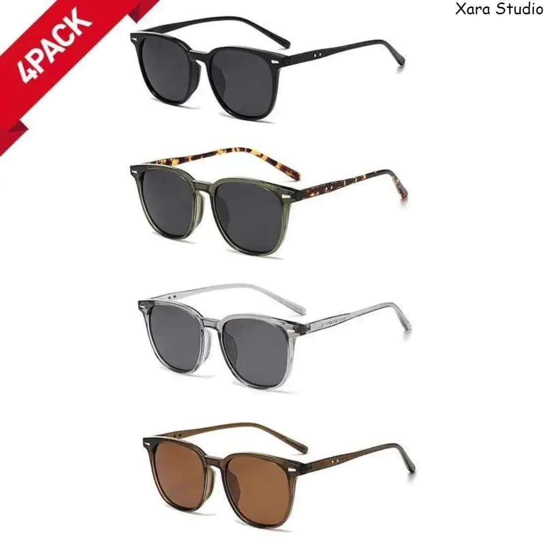 4-Pack Unisex Square Sunglasses, Retro Casual Eyewear with Polarised UV400 Lens for Driving, Fishing, and Outdoor Sports, Womens Sunglasses, Stylish Accessories, Lightweight, Beach & Fish Ready, Polarized, Eyewear Fashion, Multi-Sports, Plastic, Uv Protec