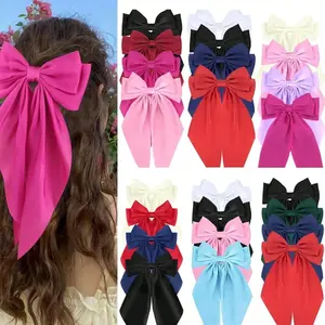 3/4/6/8pcs Satin Bow Hair Clips, Multicolor Women Girls Butterfly Hair Accessory, Daily Party Fashion Hairstyle Set, Vintage Large Bow Hair Pins