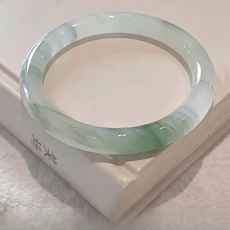 Women's High Quality Classic Tianshan Green Veined Glass Bangles - Traditional Mock Jade Slip-On Costume Jewelry, Female Daily Accessory, 58mm/62mm, Handmade Imperfections, High-Temperature Manufacturing, Elegant Ins Fashion Piece
