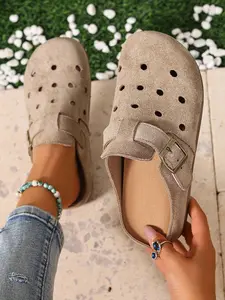 Women's New Fashion Sandals, Lightweight Comfortable Flat Sole, Breathable Cool Mules, Soft Bottom Hole Shoes, Perfect for Vacation Travel Casual Beach Garden
