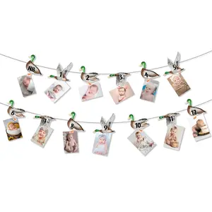 1Set Mallard Duck 1anniversary Birthday Photo Banner Duck Theme Picture Banner from Newborn to 12 Months Growth Record First Bday Party Decorations for 1 Year Old Boy