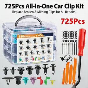 725Pcs All-in-One Universal Car Clip Kit Fender Rivet Plastic Clips Auto Body Push Retainer Pin Rivet Bumper Door Trim Panel Repair Set
