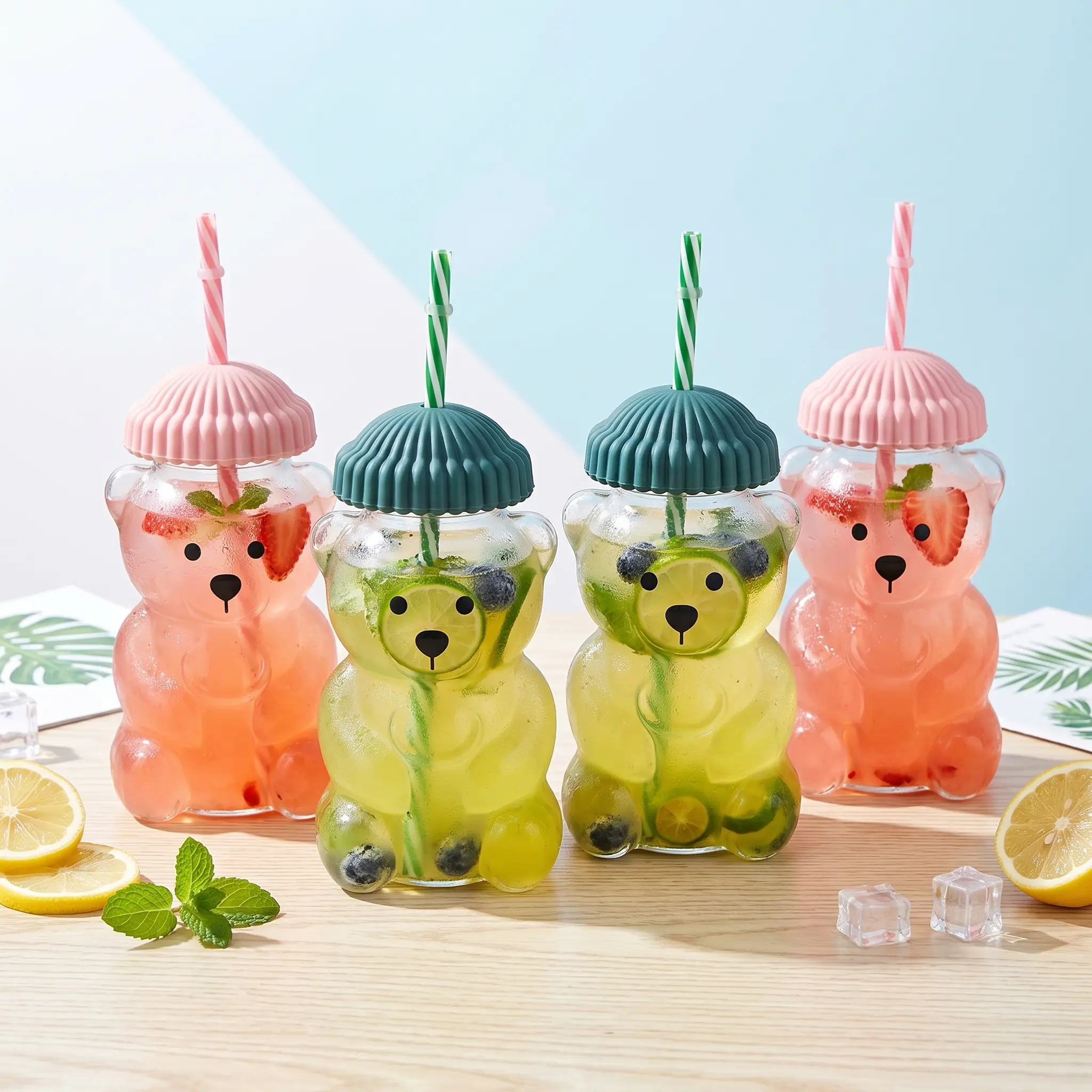 20oz Transparent High Borosilicate Glass Teddy Bear Straw Cup - Thermal Beverage Cup with Lid, Shatter-Resistant Kitchenware, Cute Daily Use, Sweet Birthday & Valentine’s Day Gift Tumbler Reusable