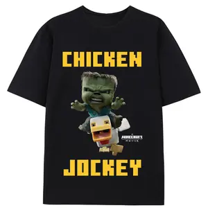 Minecraft Movie Chicken Jockey T-Shirt | Baby Zombie Gaming Graphic Tee | 2025 Minecraft Film Vintage Gamer Streetwear Top | Unisex Casual Cotton Crewneck Short Sleeve Black Tee For Mens Womens Gamers Gift