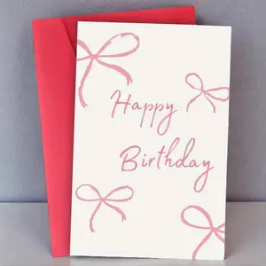 Happy Birthday Tearable Greeting Cards, 1 Set Bowknot Design Birthday Card & Envelope, Custom Message Card, Greeting Card for Friend & Family & Classmate, Birthday Gift, Custom Art Card