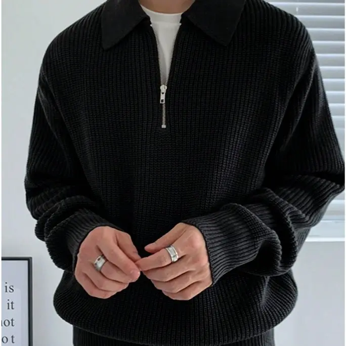 Manfinity - Men's 1pc Quarter Zip Ribbed Knit Sweater