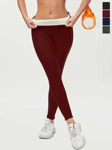 Women's Fleece Lined Lamb Velvet Soft Leggings, High Waist Sporty Style, Fall & Winter Warmth, Tight-Fitting Plain Design, S-Xxl Sizes
