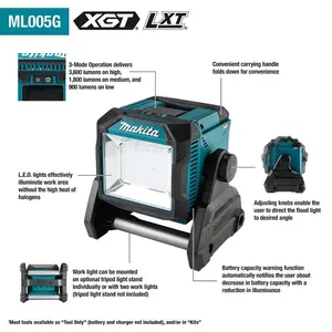 Makita ML005G Cordless Work Light with 40V Max XGT and 18V LXT Compatibility (Tool Only)