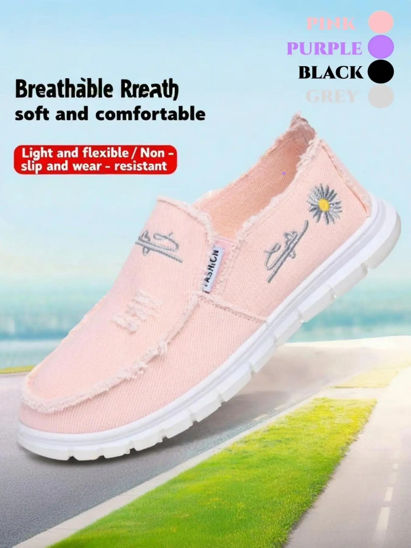 Unisex Sunflower Embroidered Slip-On Sneakers, Comfortable Non-Slip Slip Resistant Walking Shoes, Fashion Casual Flats for Women, Summer Soft Sole Footwear, Outdoor Shoes, Classic Slip On