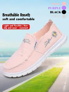 Unisex Sunflower Embroidered Slip-On Sneakers, Comfortable Non-Slip Walking Shoes, Fashion Casual Flats for Women, Summer Soft Sole Footwear