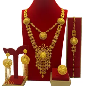 Four-piece Dubai Fashion For Women Longgold-plated Necklace Bracelet Earring Ring Jewelry Set