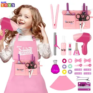Salon Set Pretend Play Stylist Hair Cutting Kit Hairdresser Toys with Hair Dryer, Scissors, Barber Apron and Styling Accessories Brush Combs #SummerVibes