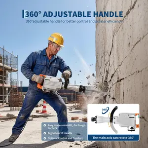 1500W Demolition Pneumatic Demolition Hammer - 1800 BPM Heavy Duty Concrete Breaker - 360° Adjustable Handle - Anti-Vibration System - Complete Kit with Carrying Case