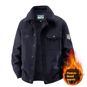 Men's Fleece Lined Work Jacket - Navy Blue, Sherpa Fur Collar & Heavy Winter Style