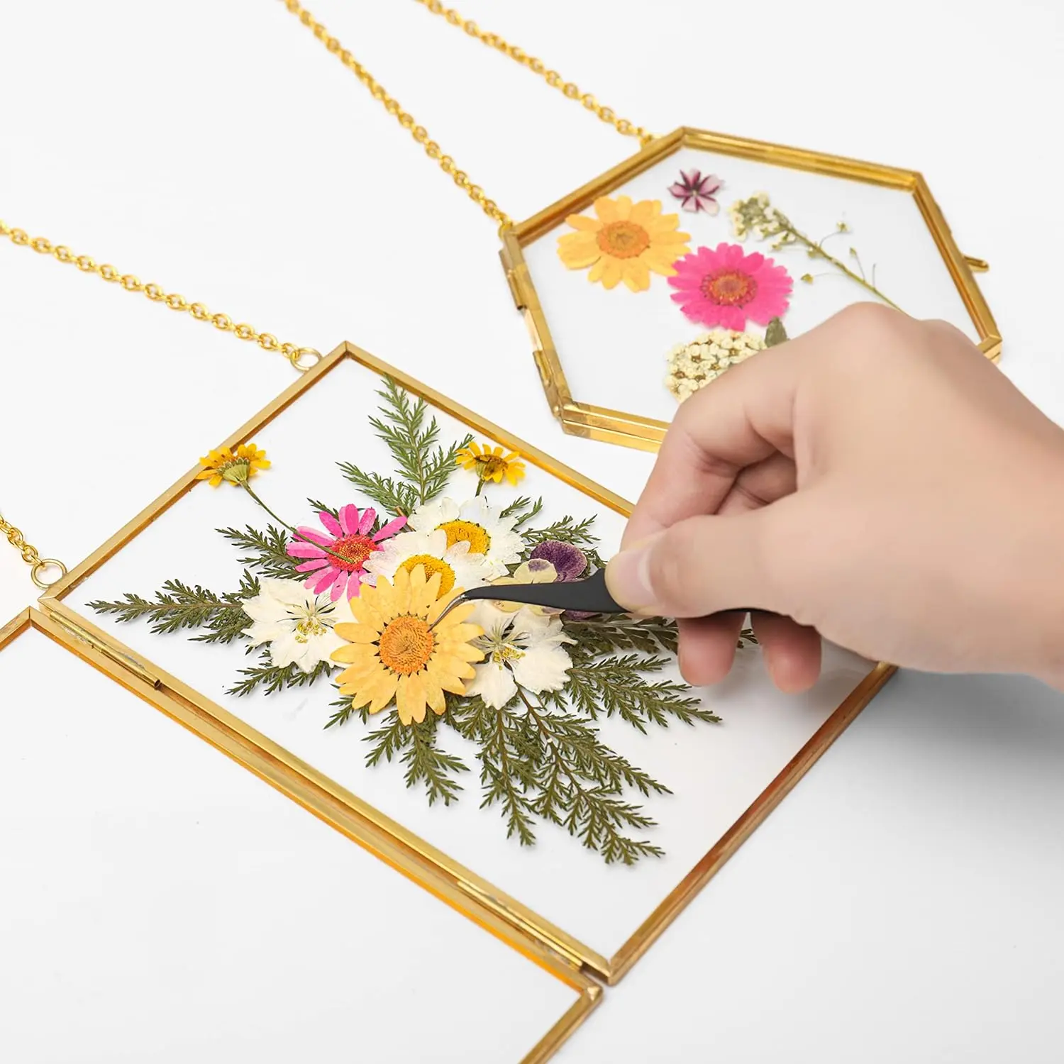 4 PCS Multiple Rectangle Metal Geometric Modern Picture Frames for DIY Pressed Flowers Floral Art Collage, Glass Craft Wall Decor, Home Supplies Display, Geometric Frame