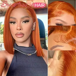 Ginger Orange Bob Glueless & Traceless Wearable Wig| 150% Density Human Hair| 13x4 HD Lace Net| Holiday Essential Silky Straight Hair
