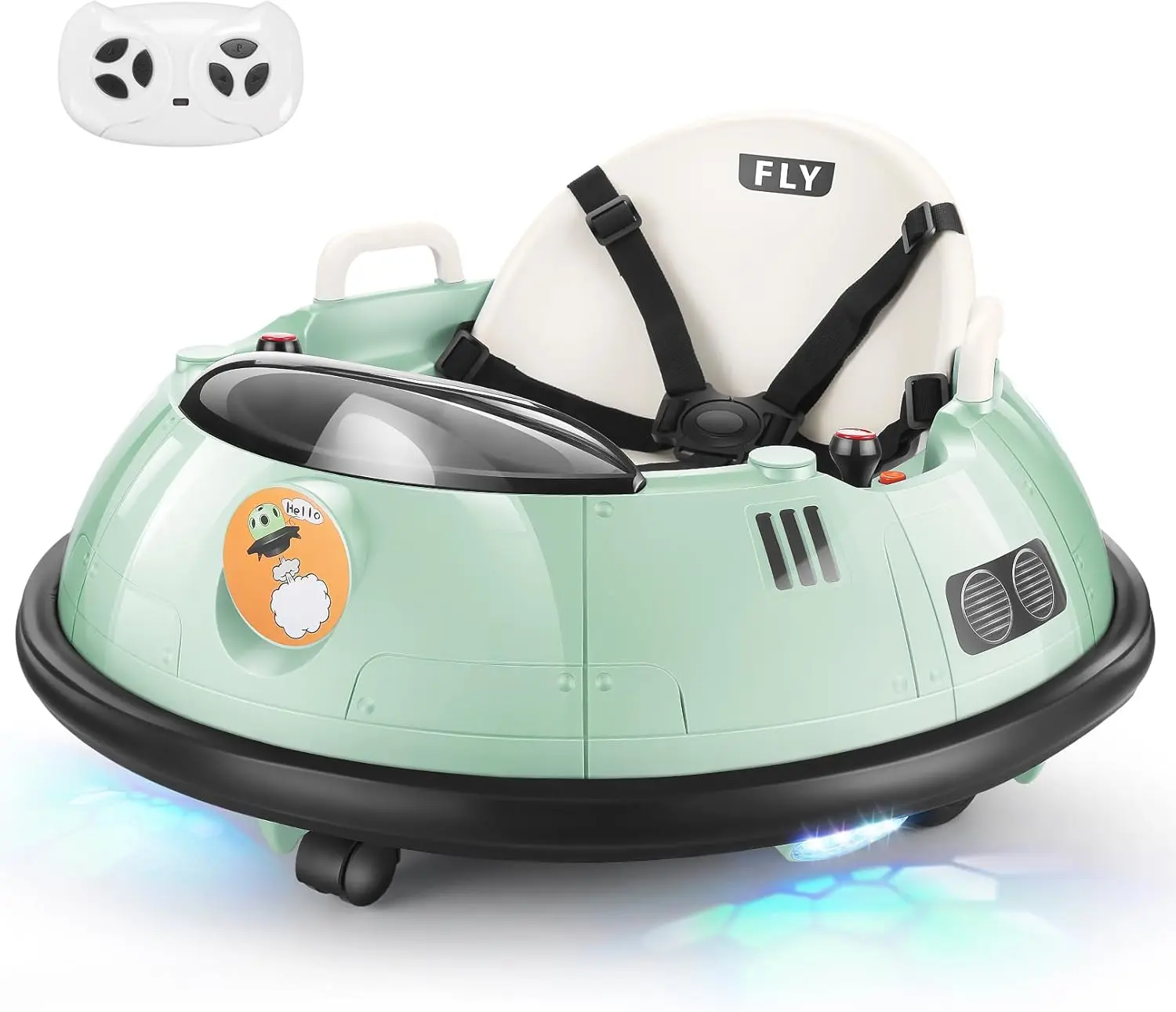 Hikole Bumper Car for Toddlers 1-3 with Remote Control, 12V Baby Ride On Bumper Car, 360 Degree Spin, 5-Point Safety Belt, LED Lights & Horn, Gift for Girls Boys, Green dual joystick