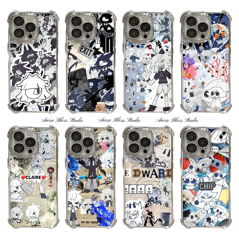 Trendy Cartoon Game Fundamental Paper Education Painting FPE Phone Cases For iPhone 17 Promax Air 16 15 14 Pro Max Plus 13 12 11 Silver Transparent Electroplate TPU Shockproof Protective Cover Gifts For Birthday Valentine Christmas Halloween