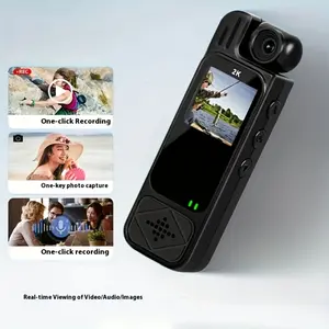 Portable 2K Ultra HD Video Recorder with 180 °   Rotating Lens, 2K Handheld Stabilizer Pocket Camera, Full Body Camera for Vlogging, Travel &Daily Life Recording, USB Rechargeable, Black, Vlogging Camera, Modern Gadget, Durable Construction, Camcorder