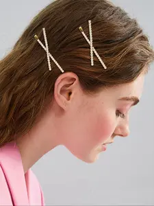 2 Pcs Women's Sweet Elegant Simple Style Full Rhinestone Hair Clip, Luxury Metal Rhinestone Cross Design, Daily Commute Versatile Hair Clip