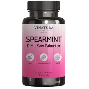 Spearmint Capsules Supplement - Spearmint Leaf Extract Enhanced with DIM & Saw Palmetto, for Unwanted Hair, Women Health & Skin, USA Made & Tested, 60 Capsules