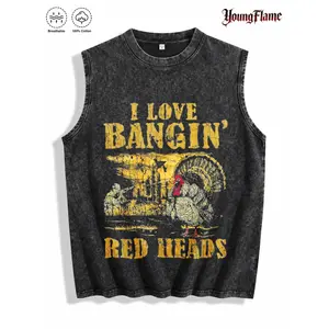 Funny Redneck Humor Graphic Tank Top Men's Vintage Acid Wash Sleeveless Shirt Country Turkey Hunting Tee