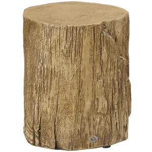 HOMCOM Tree Stump Stool, Decorative Side Table with Round Tabletop, Concrete End Table with Wood Grain Finish for Indoors and Outdoors, Natural