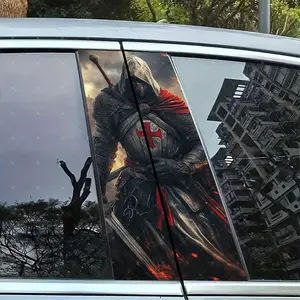 2pc Retro Warrior Creative Design Vinyl Stickers, Car B-Pillar Protection Decals, Easy Peel & Stick, Sunproof Waterproof Scratch-Resistant, All Car Models