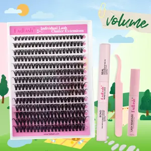 【FADLASH】DIY Lash Extension Kit Individual Lashes Cluster D Curl Eyelash Extension Kit with Lash Bond and Seal and Lash Applicator Tool for Self Application at Home