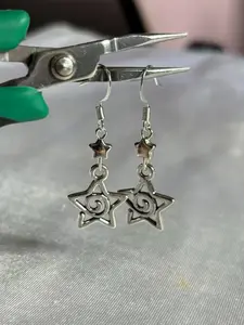 1Pair of Gothic Starburst Silver Color Earrings, Hypoallergenic Stainless Steel Hook Dangle Jewelry, Handmade Natural Aesthetic Accessories