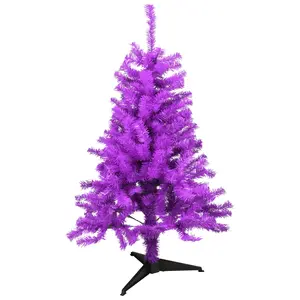 Tree Buddees Purple Halloween/Christmas Tree 4 Feet Tall with White LED Lights PVC Artificial Tree for Indoor Halloween and Christmas Decor spooky home decor props