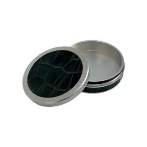 Silver on Green Embossed Croc Ruk Can Slim | EDC Storage Can | Airtight Seal for Freshness | 100% Genuine Leather Top & Band | Travel Essentials | Aluminum Metal Canister