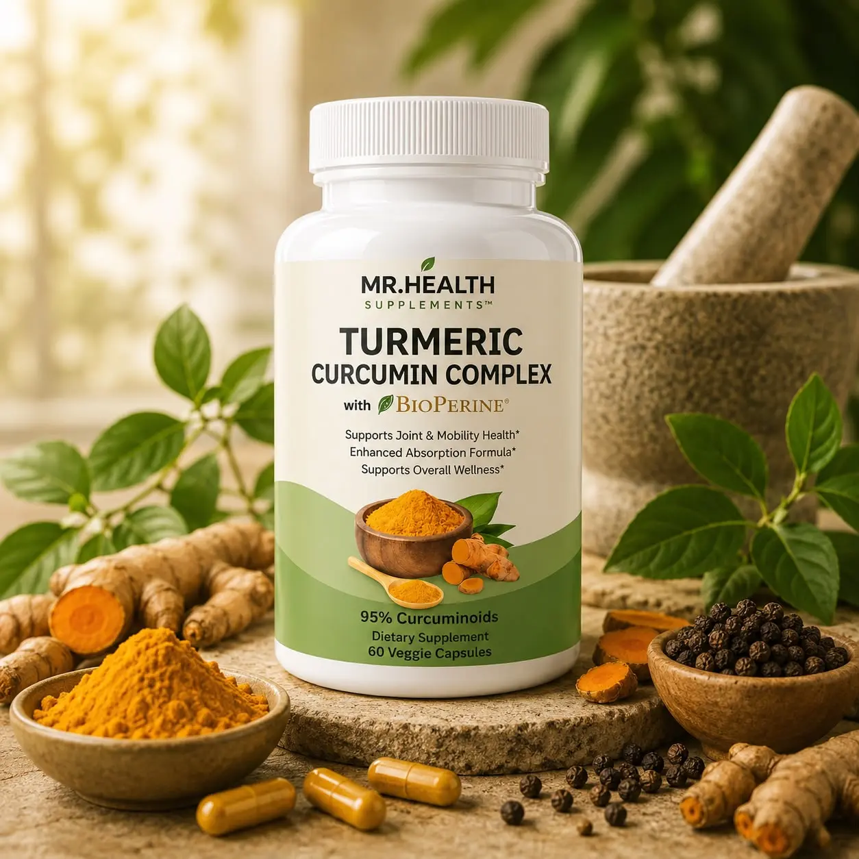 Turmeric Curcumin Complex | Organic Turmeric + BioPerine | 95% Curcuminoids | 60 Veggie Capsules