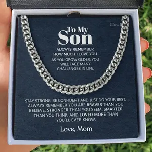 To My Son Gift New Stainless Steel Cuban Chain Men Boy Chain Necklace From Mom Mother Son Birthday Gifts Fashion Jewelry
