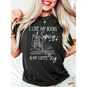 [100% Cotton] "I Like My Books Spicy & Coffee Icy" Tee For Bookish Caffeine Lovers T-Shirt For Men And Women 🥇