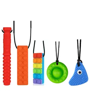 Chew Necklaces for Sensory Kids, 5 Pack Silicone Sensory Chew Toys Multi-Style Chewy Necklace Sensory Motor Aids, Different Textures for Autism, ADHD, SPD, Sensory Needs Adult or Toddler