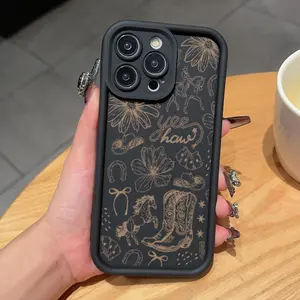 Compatible with iPhone 17 Pro Max 16 Plus 15 14 13 12 11 Air E Gaozhu Black Western Boot Pattern Rugged Durable shockproof Anti-Scratch soft Silicone case