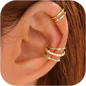 LOLIAS 4 Pairs Ear Cuffs Non Piercing - 14K Gold Plated Ear Cuff Earrings for Women Ear Cuff for Non Pierced Ears Clip on Cartilage Earring Adjustable Fake Earrings Set